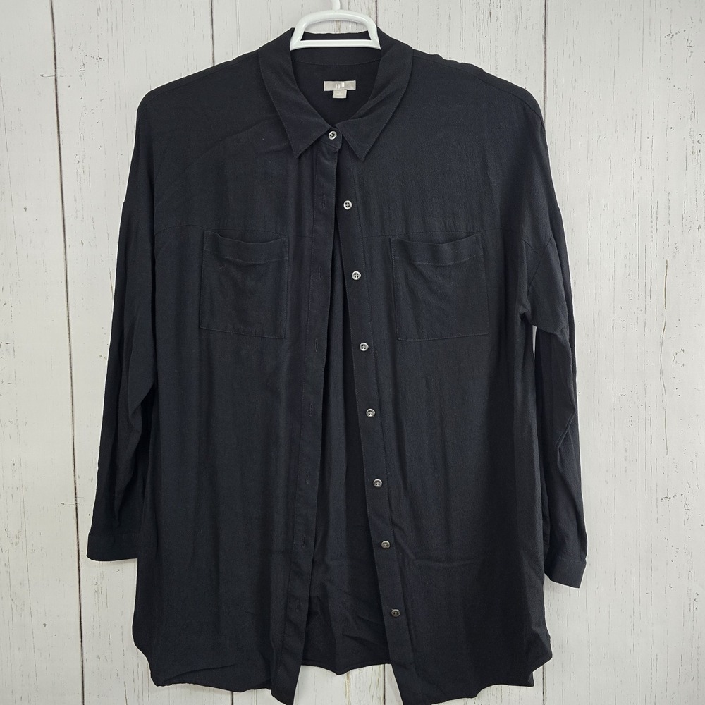 J‎ Jill Women's Tunic Top Button Front Black Lagenlook Oversized Classic